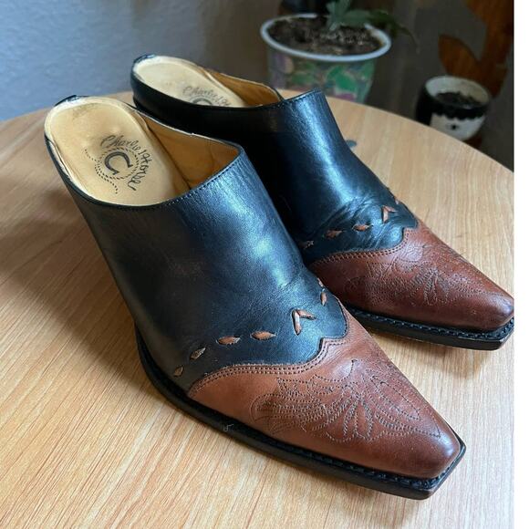 Lucchese Charlie 1 Horse Brown Black Heel Western Mule - Picture 1 of 9